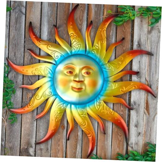 arge Metal Sun Wall Art Decor - 23.6 inches Outdoor Wall Decor,Sun Face L Cyan