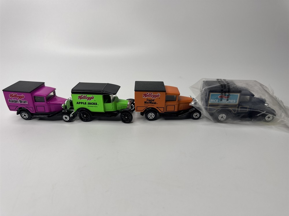 Set of 4 Vintage Kellogg's Cereal Delivery Trucks 1979 Matchbox Model T Cars