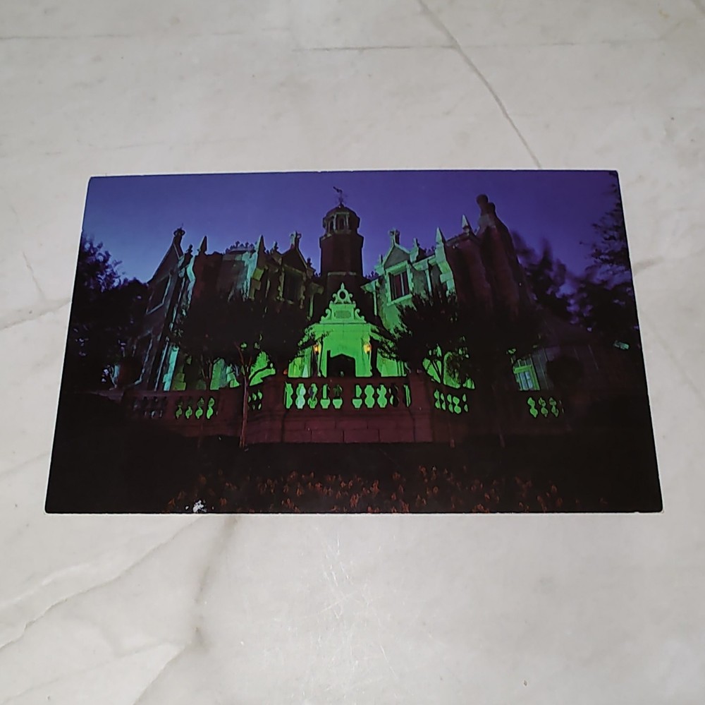 Vintage 1980s Haunted Mansion Disney World Night Postcard