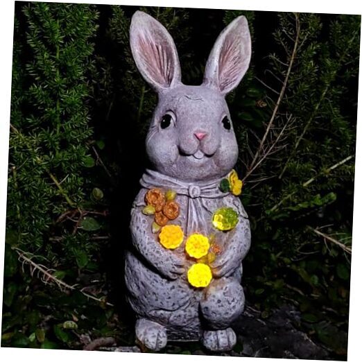 Charming Resin Bunny Statue with Glowing Decorative Solar Ball - Home and White
