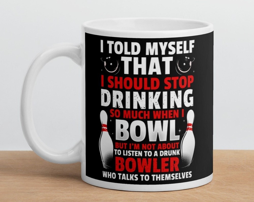 Funny Drinking While Bowling White Glossy Coffee Tea Mug Cup