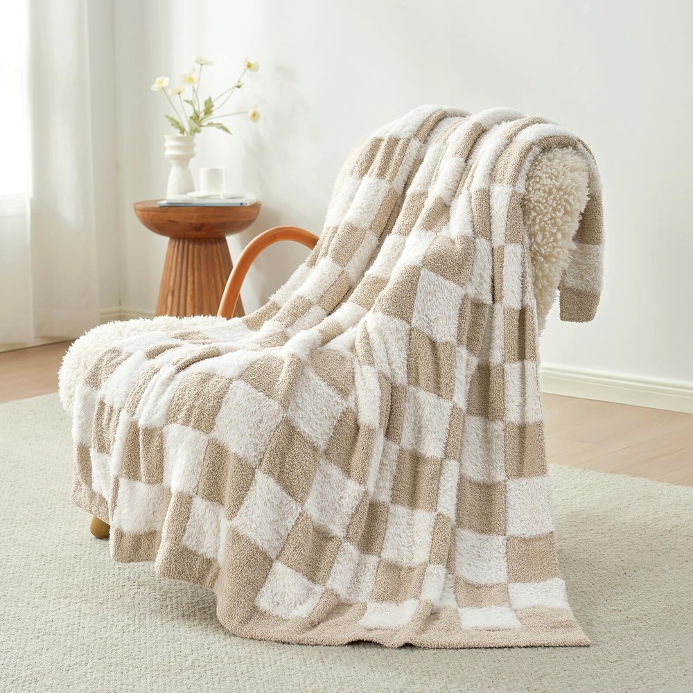 Checkered Throw Blanket Faux Fur Microfiber Blankets for Couch,Cozy Soft Warm...