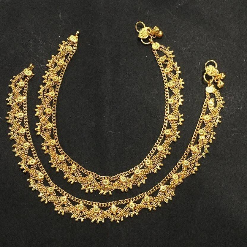 14k Gold Plated Indian Payal Anklet Bracelet for Women 10 Inch-image
