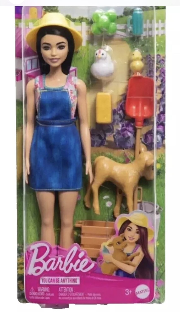 BARBIE You Can Be Anything Farm Doll Black Hair Lamb Chicken Shovel HRG62 NEW