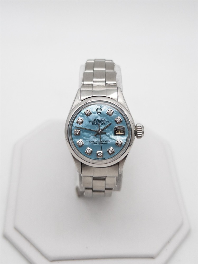 Estate $7000 ROLEX DATEJUST BLUE MOP Diamond SS Ladies Watch SERVICED