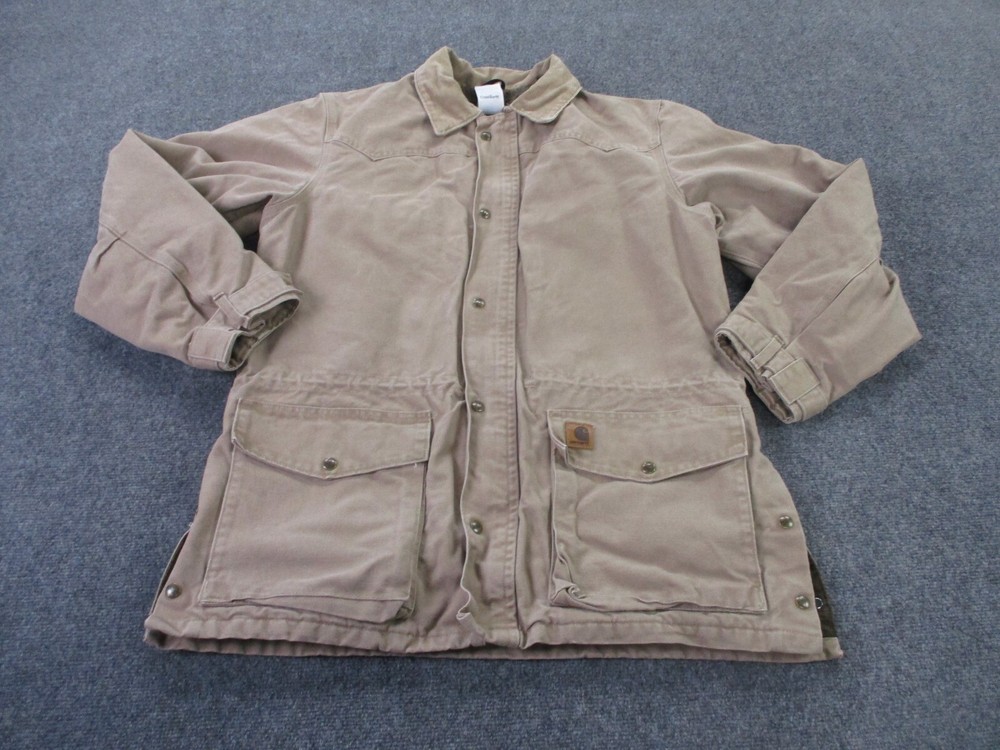 Carhartt Jacket Mens L Canvas Fleece Blanket Lined Long Heavy Workwear Coat Barn
