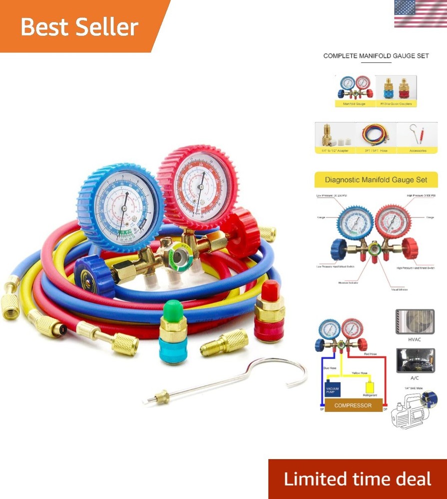 R134A R12 R22 R502 HVAC Refrigerant Manifold Gauge Kit for Automotive AC Repair