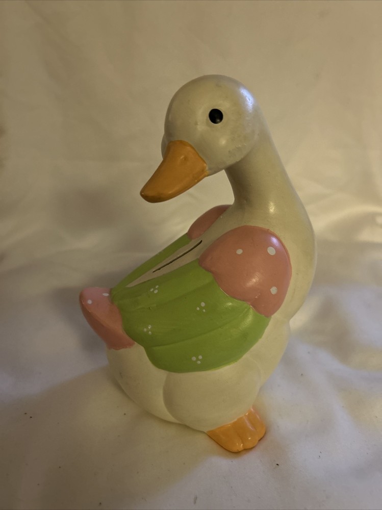 Vintage Ceramic Hand Painted Pastel Easter Duck Bank With Plug.