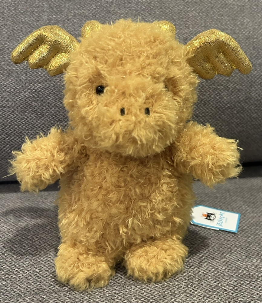 Jellycat Little Dragon New With Tags Yellow Gold Sparkly Wings Horns Small Fuzzy