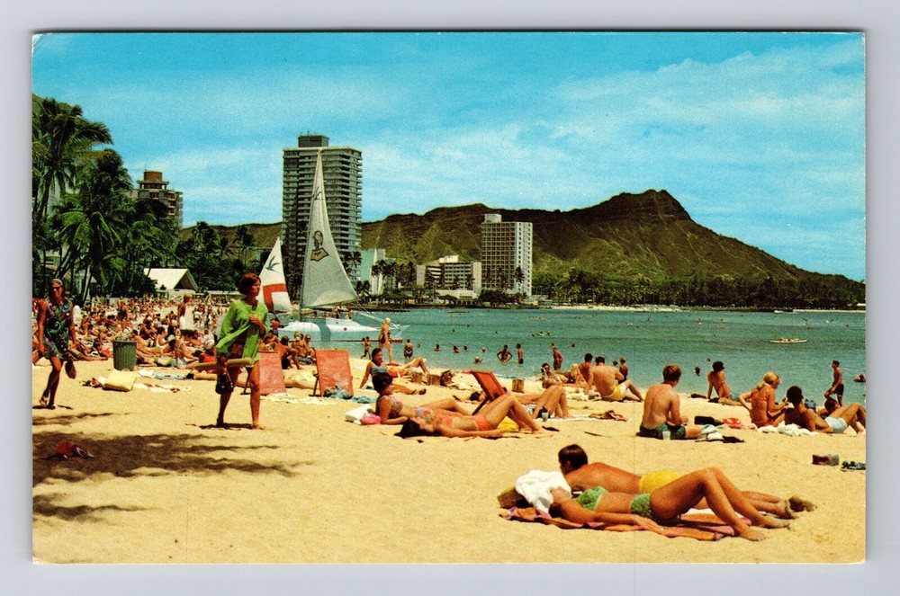 Waikiki HI-Hawaii, Scenic View Beach Area, Vintage Postcard