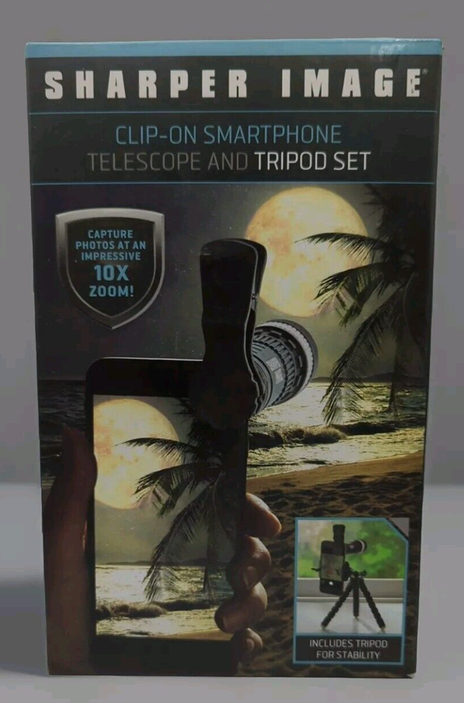 Sharper Image Clip On Smartphone Cell Phone Telescope & Tripod Set New Open Box