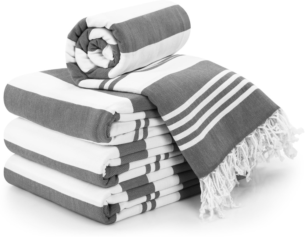 4-Pack Turkish Cotton Oversized Quick-Dry Grey Beach Towels