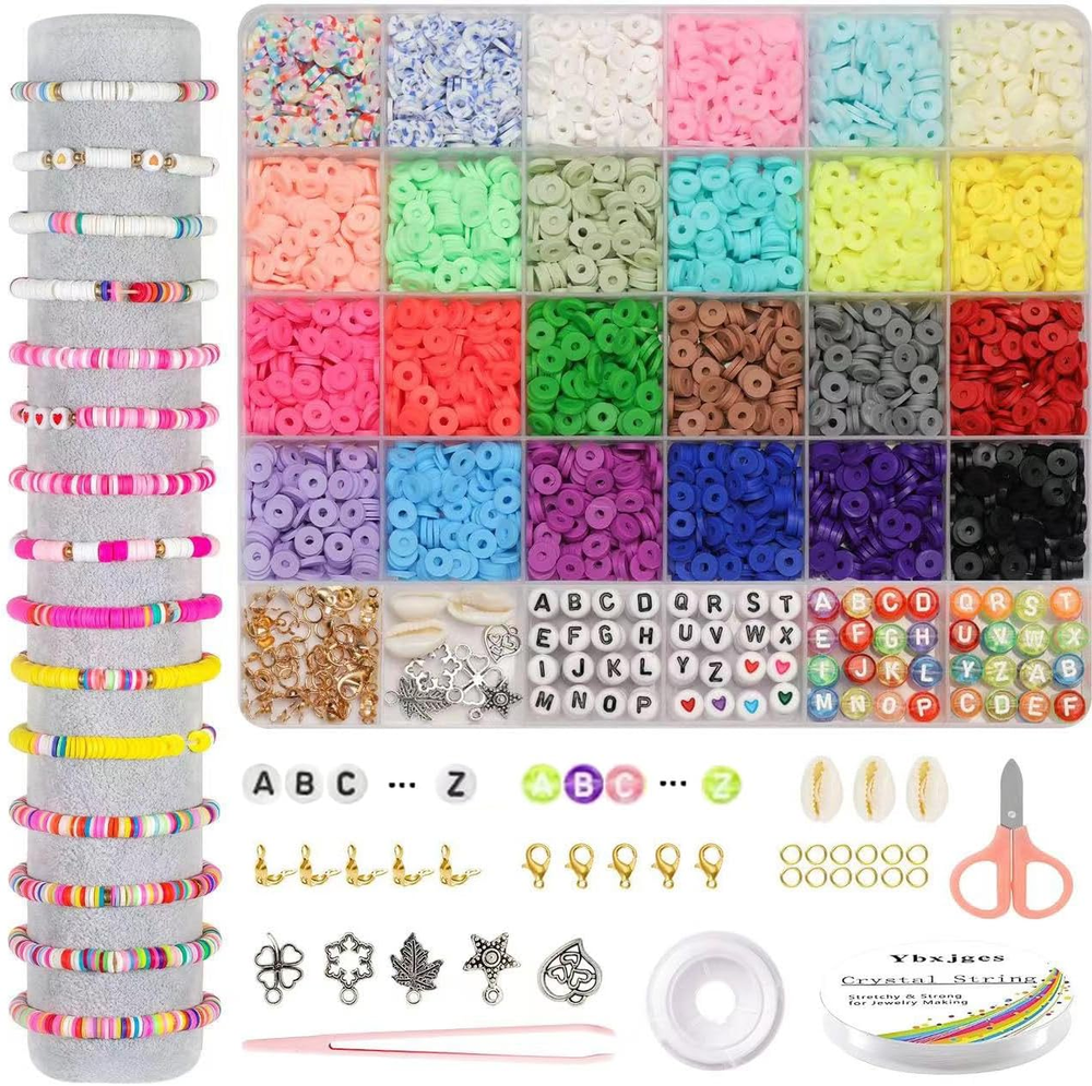 Polymer Clay Beads Bracelet Kit with 3800Pcs Flat Beads for DIY Jewelry Making