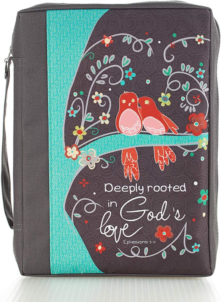 Bible Cover Gray Canvas Deeply Rooted in Gods Love for Men and Women