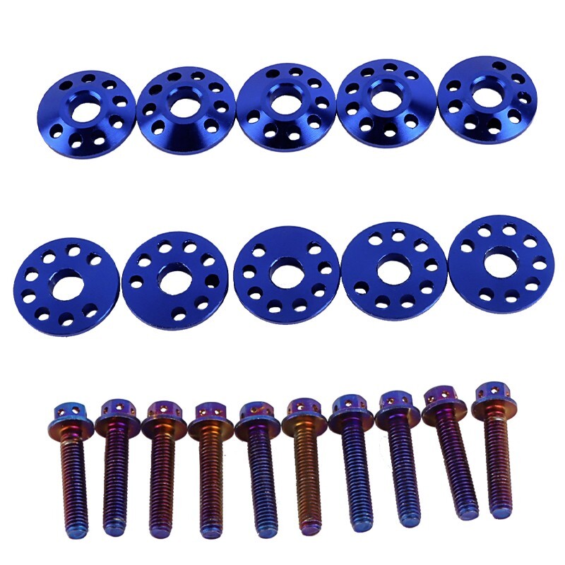 Password JDM Blue ALUMINUM Fender Washers 10Pcs Bumper Bolt Engine Dress Up Kit-image