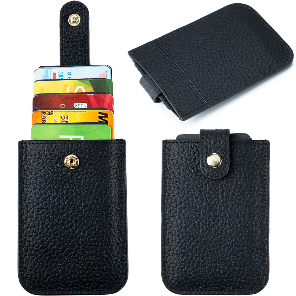 Credit Card Holder Wallet with Pull Tabs Slim Leather RFID Blocking Wallets Gift-image