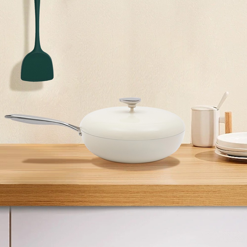 30cm Nonstick Medical Stone Frying Pan Skillet with Lid 4.8L Healthy Chef Pot