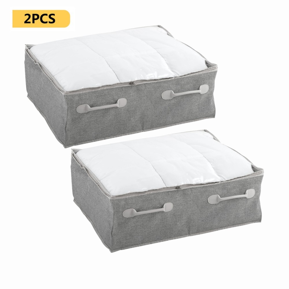 2 Piece Compartment Zippered Polyester and Cotton Storage Bin Set, 26
