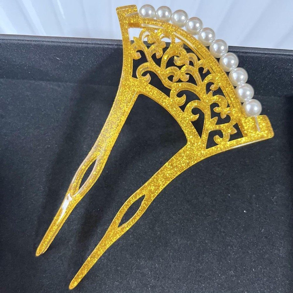 Farchy KZ006-B Gold Kimono Hairpin with Imitation Pearl for Women