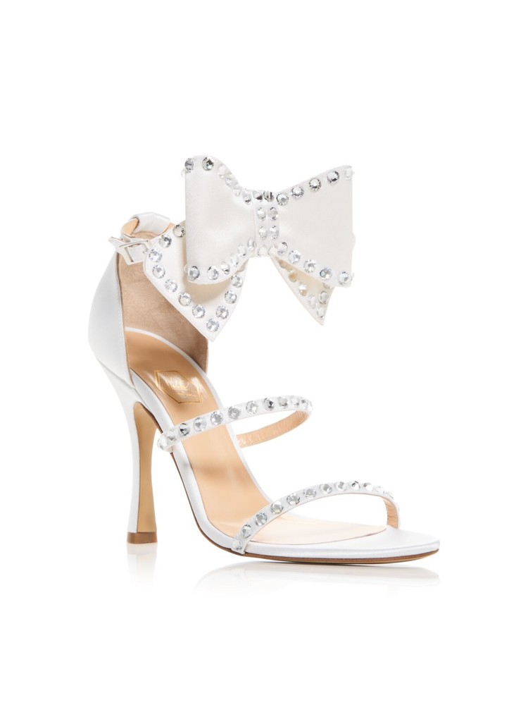 NALEBE Womens Ivory Malika Dimante Open Toe Stiletto Heeled Sandal 38.5