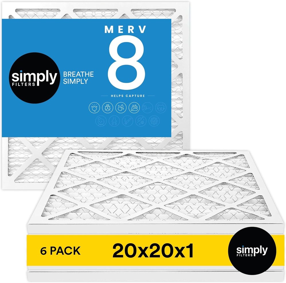 Simply Filters 20x20x1 MERV 8, MPR 600, Air Filter (6 Pack) - 20