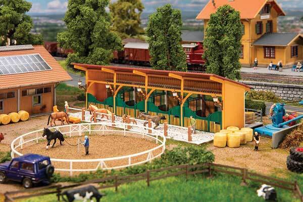 Faller 130597 HO Scale Horse Stable -- Kit - Includes 4 Horses