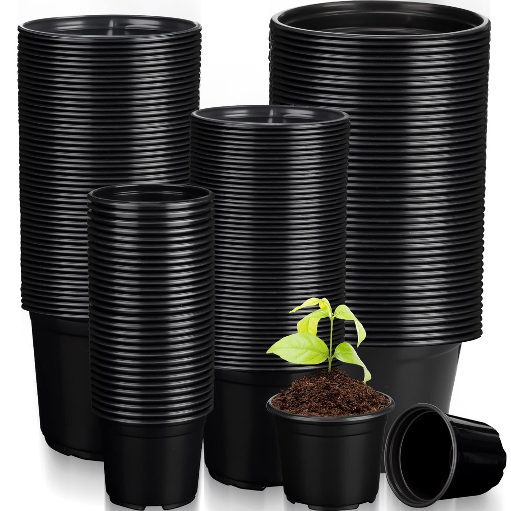 200 Pcs Plastic Plant Pots 3 4 5 6 Inch Plant Nursery Pots with Drainage Hole...