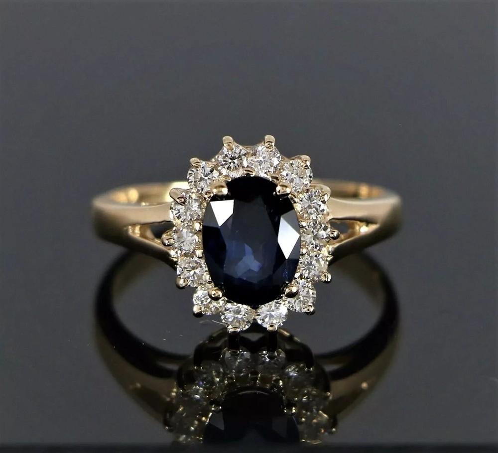 4.56 Ct Oval Cut Natural Sapphire & Diamond Wedding Ring 18K Yellow Gold Size 7