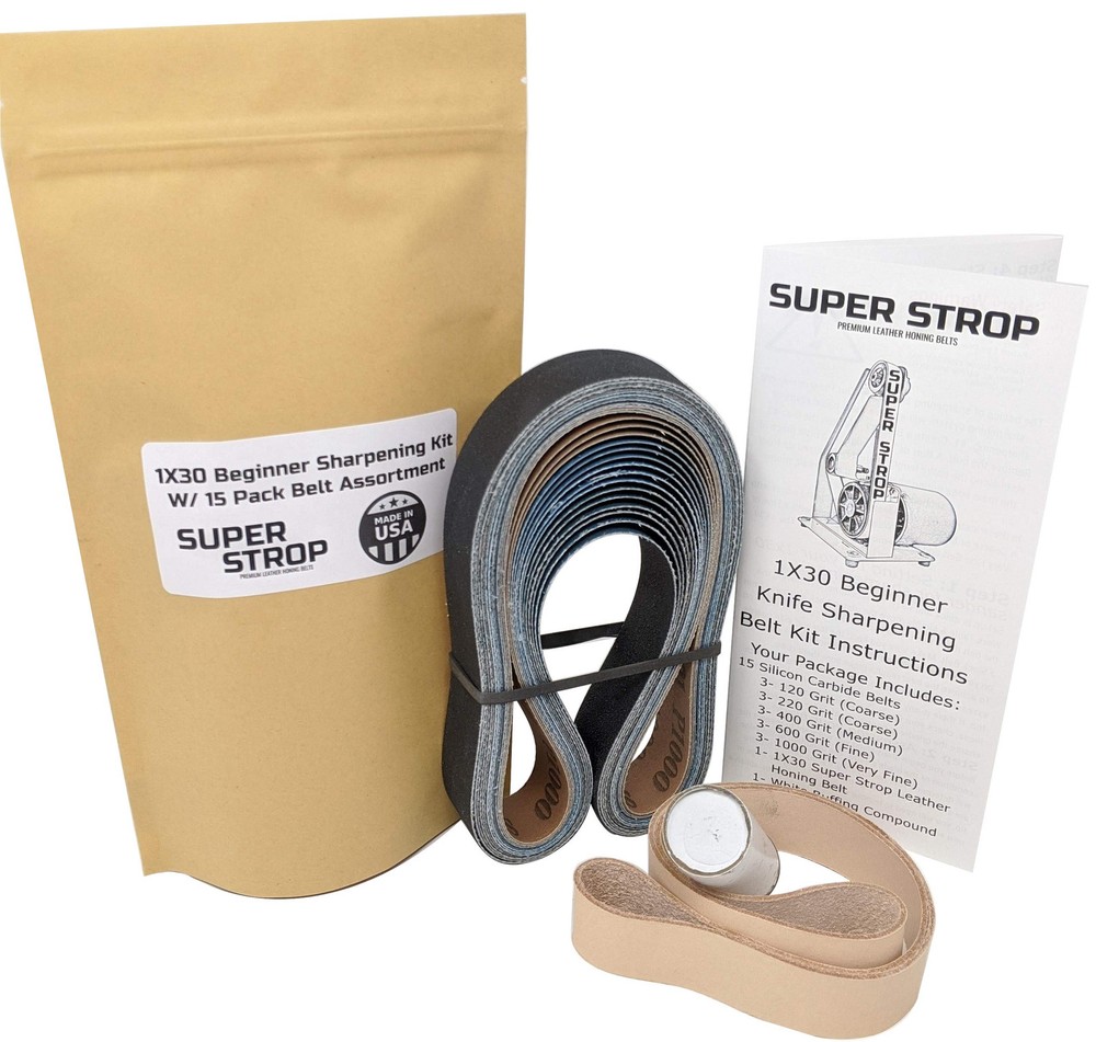 1X30 Beginner Knife Sharpening Kit with 15-Piece Sanding Belt Assortment