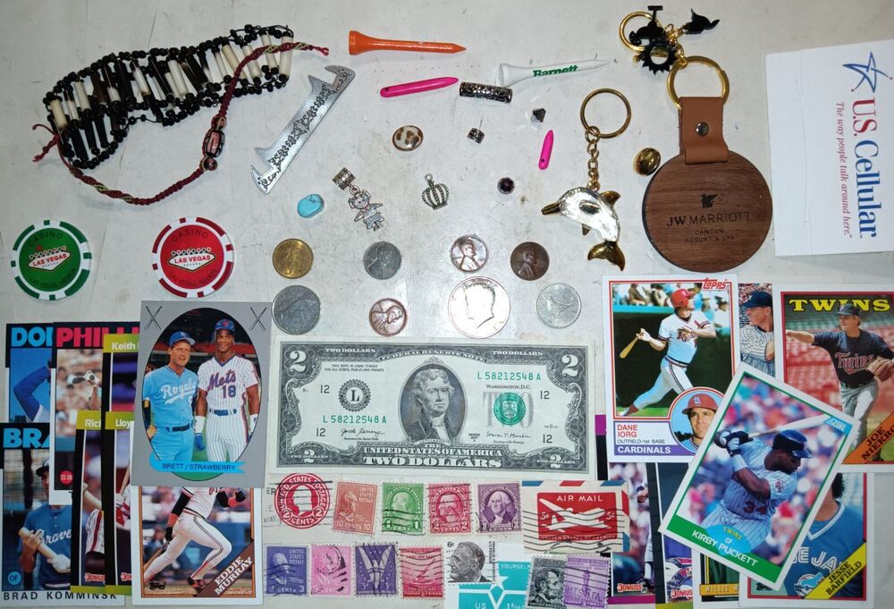 JUNK DRAWER LOT___USA OLD COINS, 1943 Cent_JEWELRY VINTAGE_Stamps_TURQUOISE_$2