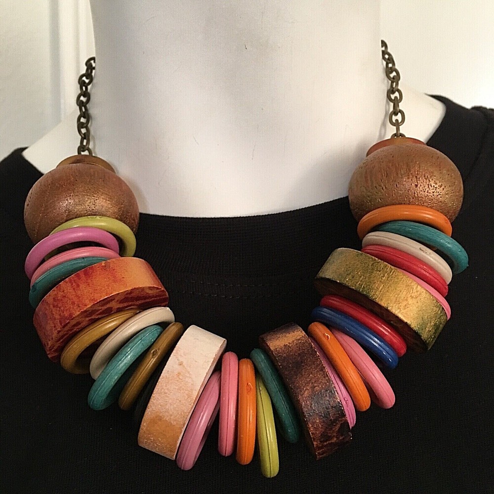 Colorful Wood Statement Necklace