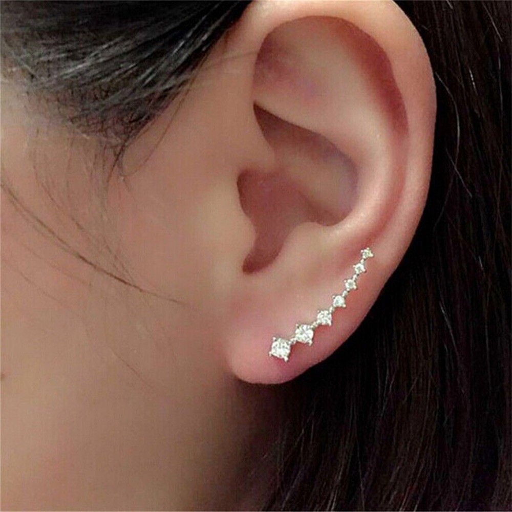 Cute Crystals Alloy Left Ear Cuff Stud Earring Climber Top Ear Clip for Women