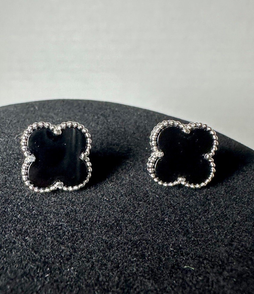 Sterling Silver 925 WOMEN'S Black Clover STUD Earrings. They Are A Size Large.