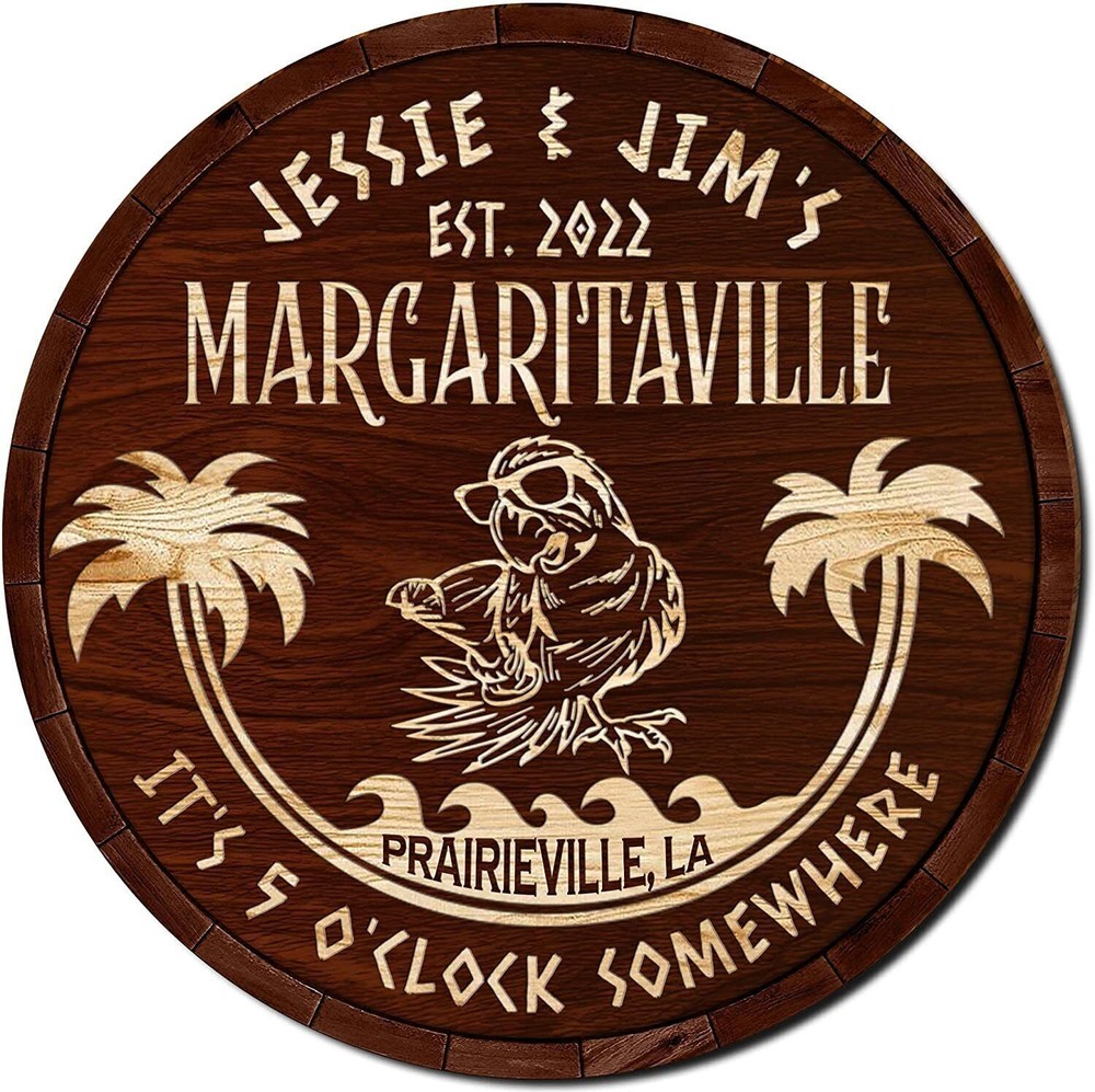 All Over Printed Personalized Margaritaville Sign, Tiki Bar, Parrot, Wood sign