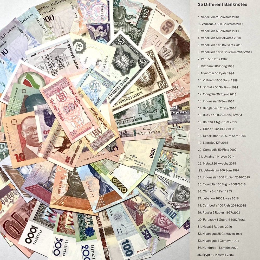 35 Pcs of Different World Banknotes UNC World Paper Money Country List ✔️