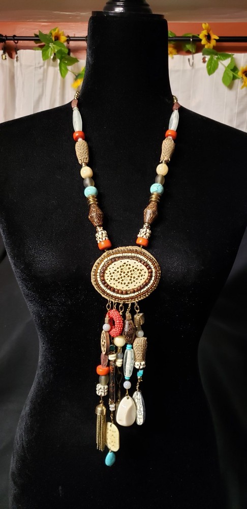 Chico's Colorful Boho Amulet Lariat  Beaded 19 Inches Necklace
