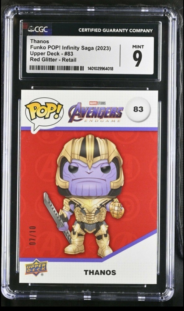 2023 Funko POP Infinity Saga Thanos Red Glitter Upper Deck #83 Graded Mint 9 #'d