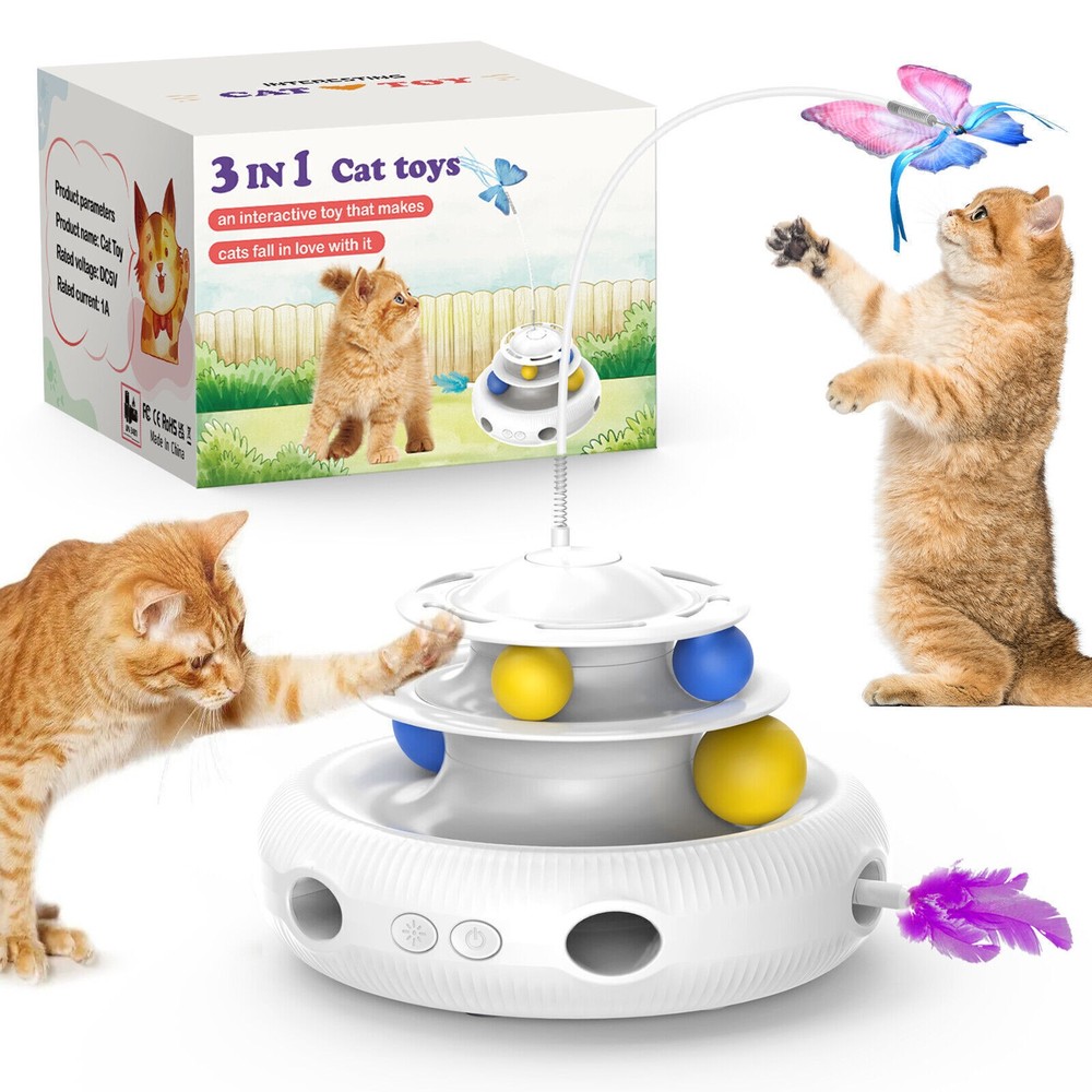 3-in-1 Electric Cat Toy with Feather Butterfly & Interactive Ball for Playful Pets