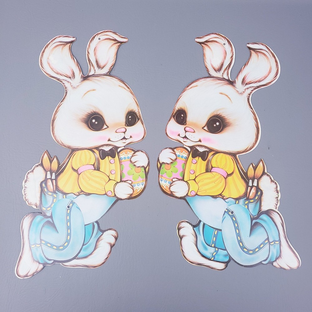 Vintage 1981 Beistle Die Cut Diecut Cardboard Jointed Bunnies Easter Decoration