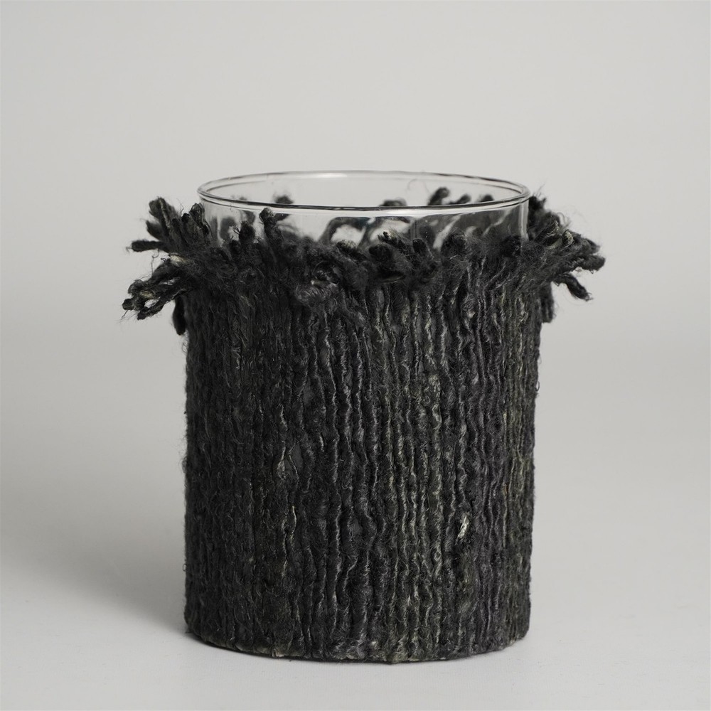 Dark Gray Fabric-Wrapped Votive 5x4 Inches