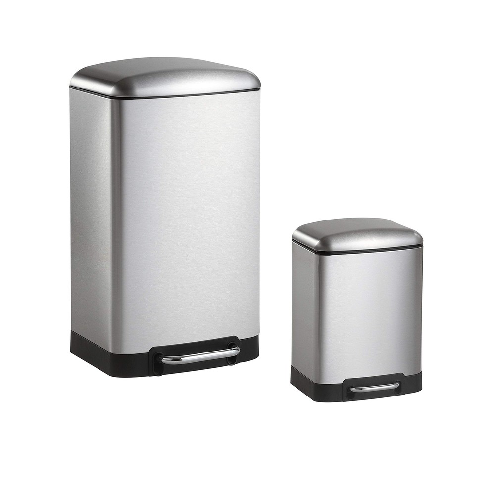 HPM1008A Ashley Stainless Steel Trash Can with Soft-Close Lid, Modern, Finger...