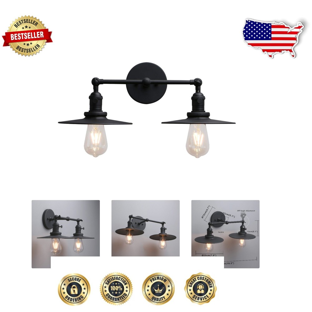 Stunning Dual Light Matte Black Sconce with Copper Socket and Shade Included