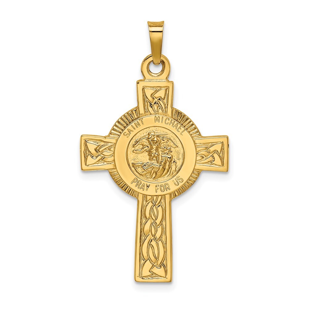 14k Yellow Gold Cross w/St. Michael Medal Pendant 2.05gm L-1.46 Inch,W-0.83 Inch