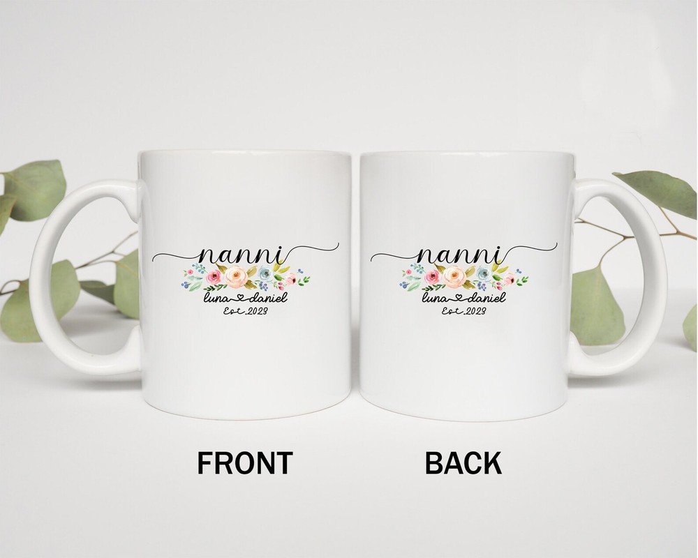 Custom Nanni Est 2023 Mug Nanni Floral With Kids Name Promoted To Nanni Retro Co