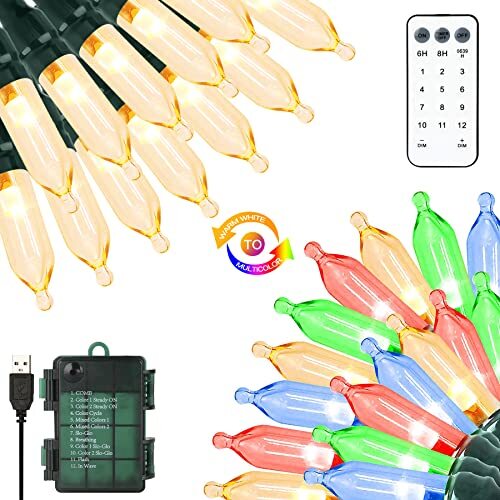 Battery Operated Christmas Tree Lights with Remote Warm White & Multicolor