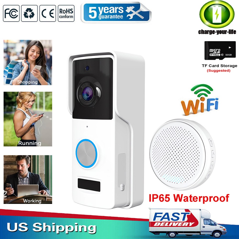 Smart WiFi Video Doorbell with Wireless Security Intercom and Chime