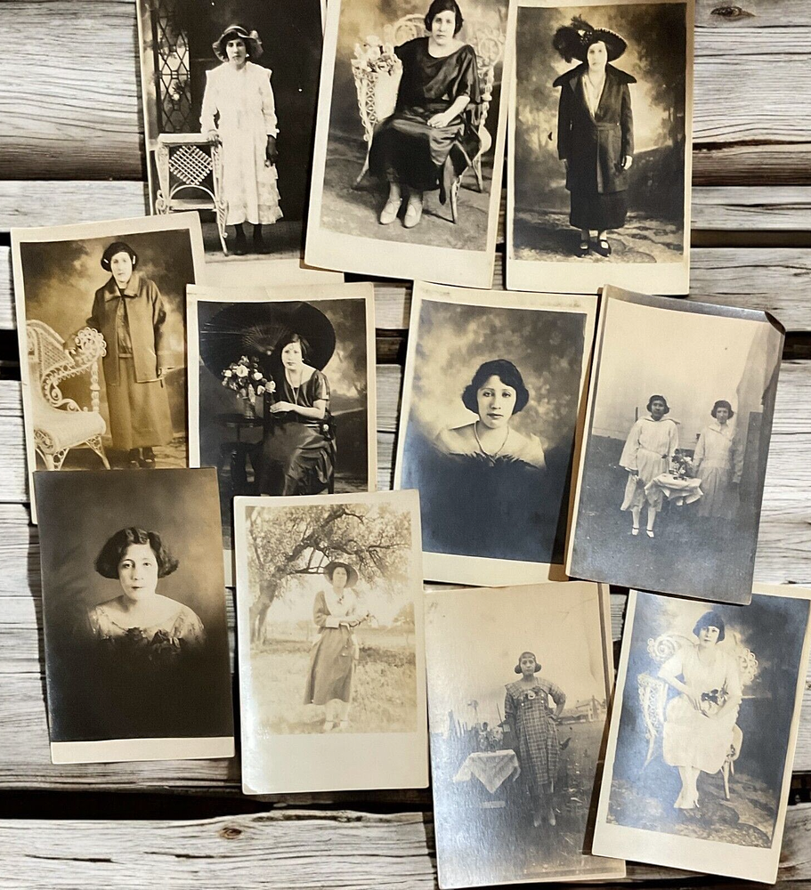 Lot of 11 RPPC's Photograph Post Cards Hispanic Women & Young Girls 1920's