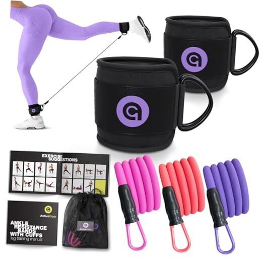 Ankle Resistance Bands with Cuffs for Glutes Legs Core Black Purple