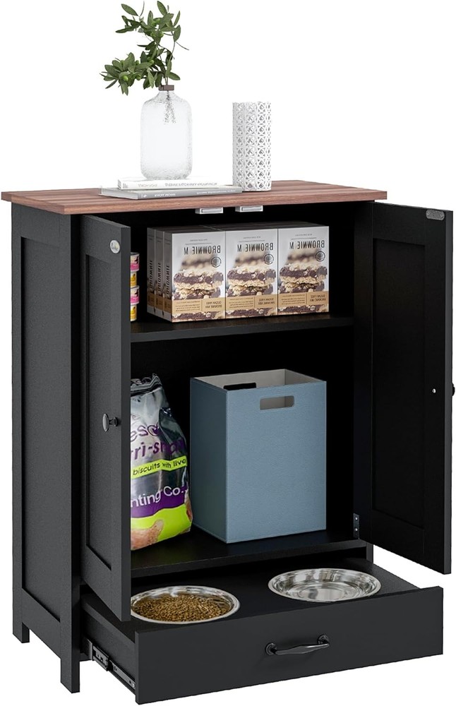 Elevated Dog Feeding Station with Food Storage Cabinet and Bowl Stand
