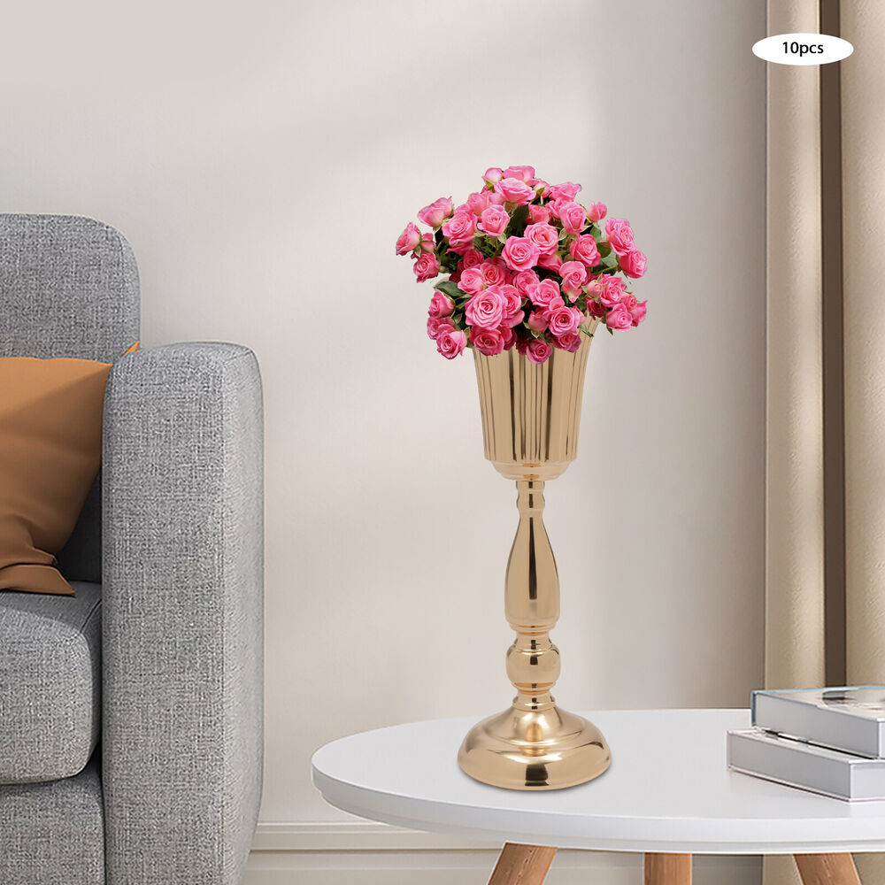 Vase Centerpiece Trumpet Tall Flower Vase Tabletop Flower Stand 10Pcs Gold